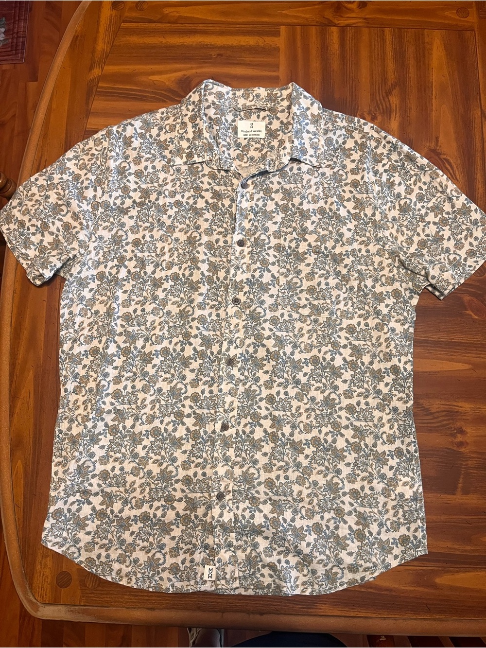 Mutual Weave Short Sleeve Floral Button-Up Shirt - White & Blue